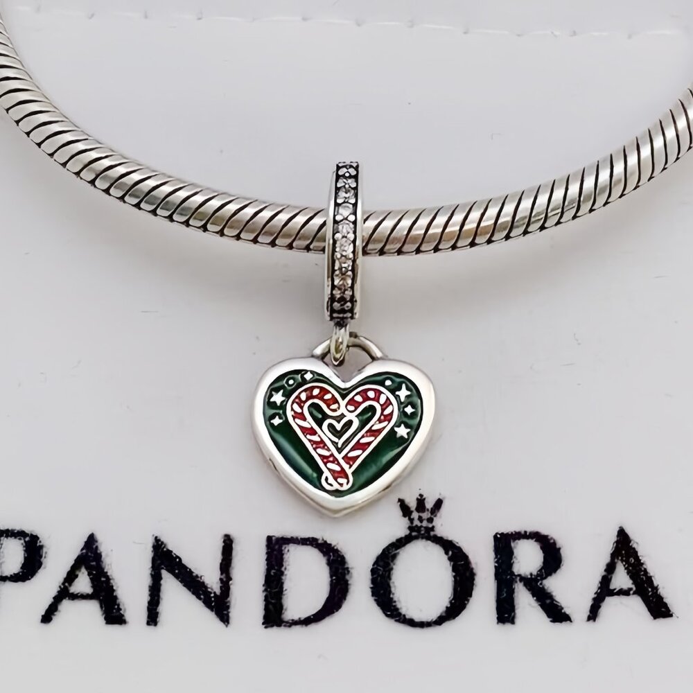 Pandora Double Sided Candy Cane Heart Merry Christmas Dangle Charm